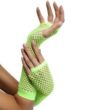 80s Fancy Dress Long Fishnet Gloves - Neon Green